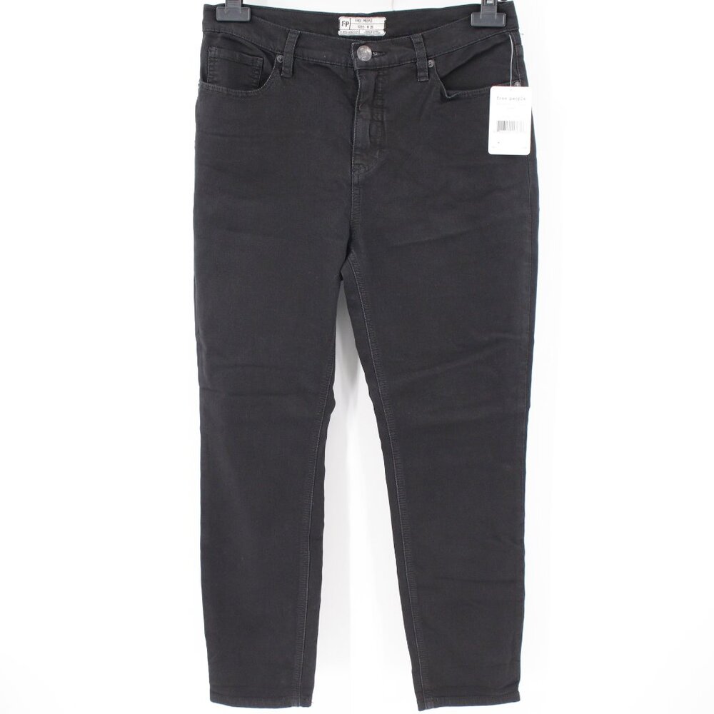 NWT Free People Jeans Womens 29 Slim Skinny High Rise 5 Pocket Cropped Black